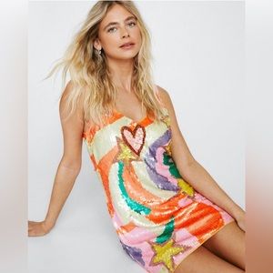 Nasty Gal sequin star and heart mini dress worn once for Taylor Swift concert